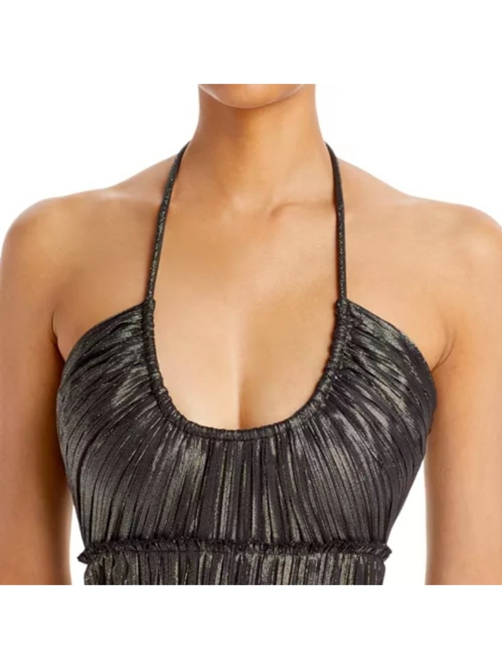 A.L.C. Metallic Black Halter-Style Pleated Maxi Dress - Picture 4 of 9